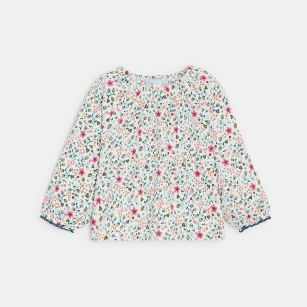 بلوزة من ألياف سيرساكار، مزينة برسومات، للفتيات الصغيرة